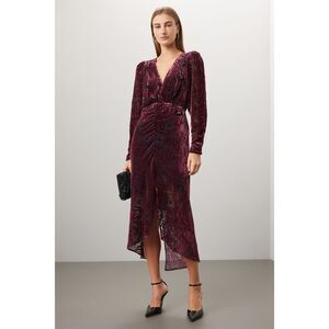 Ronny Kobo Collection Deep Red Velvet Midi Dress
